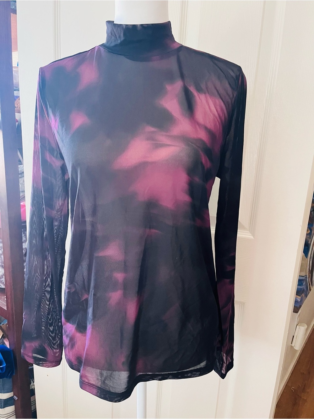 torrid Black & Purple Tie-Dye Mock Neck Long Sleeve Top